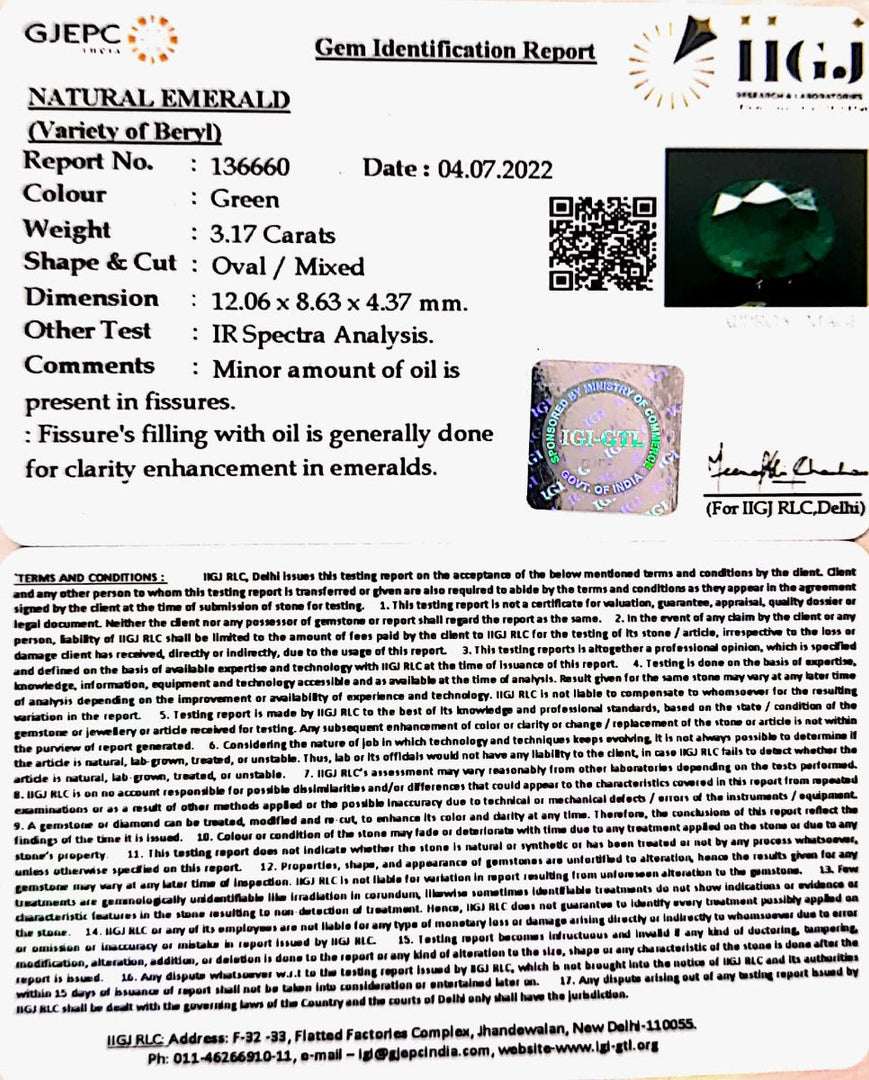 3.17/CT Natural Panna Stone with Govt. Lab Certified-8991