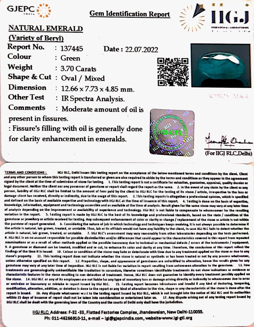 4.06/CT Natural Panna Stone with Govt. Lab Certified-8991