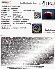 5.78/CT Natural Indian Ruby with Govt. Lab Certificate
