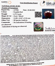 7.47 Ratti Natural Indian Ruby with Govt. Lab Certificate