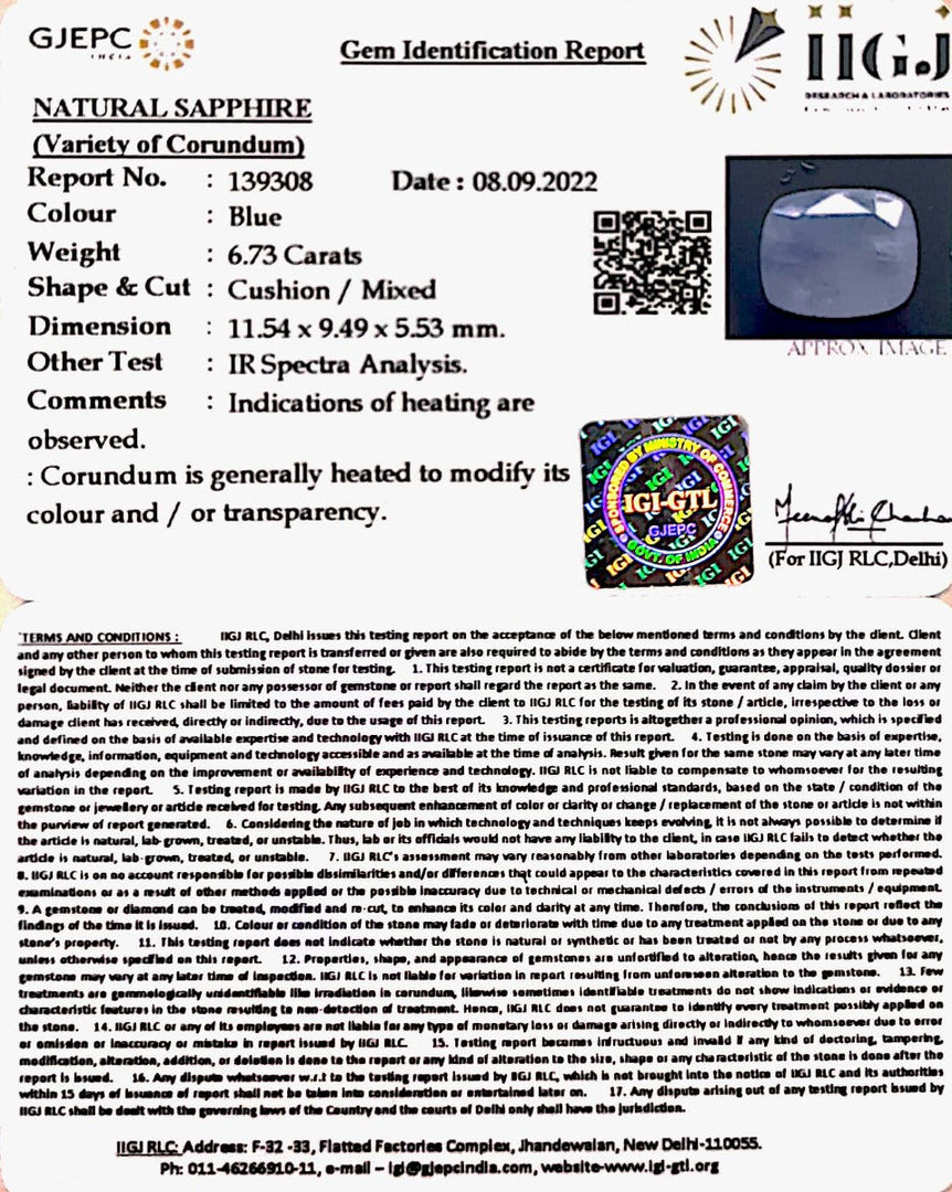 6.73/CT Natural Ceylonese Neelam with Govt Lab Certified (6771)