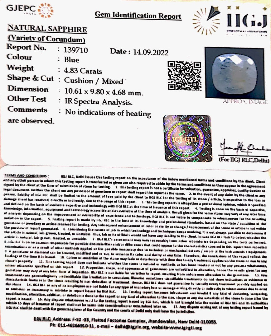 4.83/CT Natural Ceylonese Neelam with Govt Lab Certified (4551)