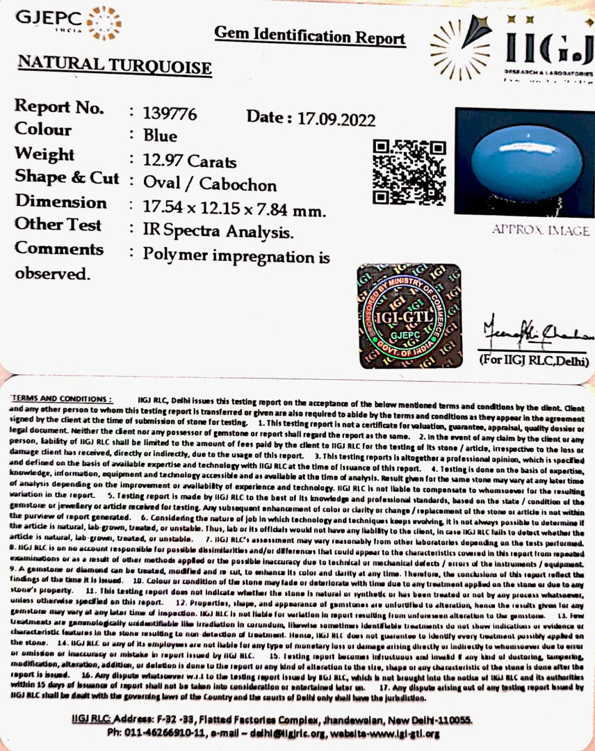12.97 Carat Turquoise-(832)