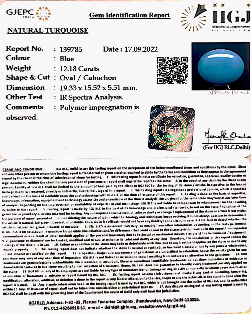 12.18 Carat Turquoise-(832)
