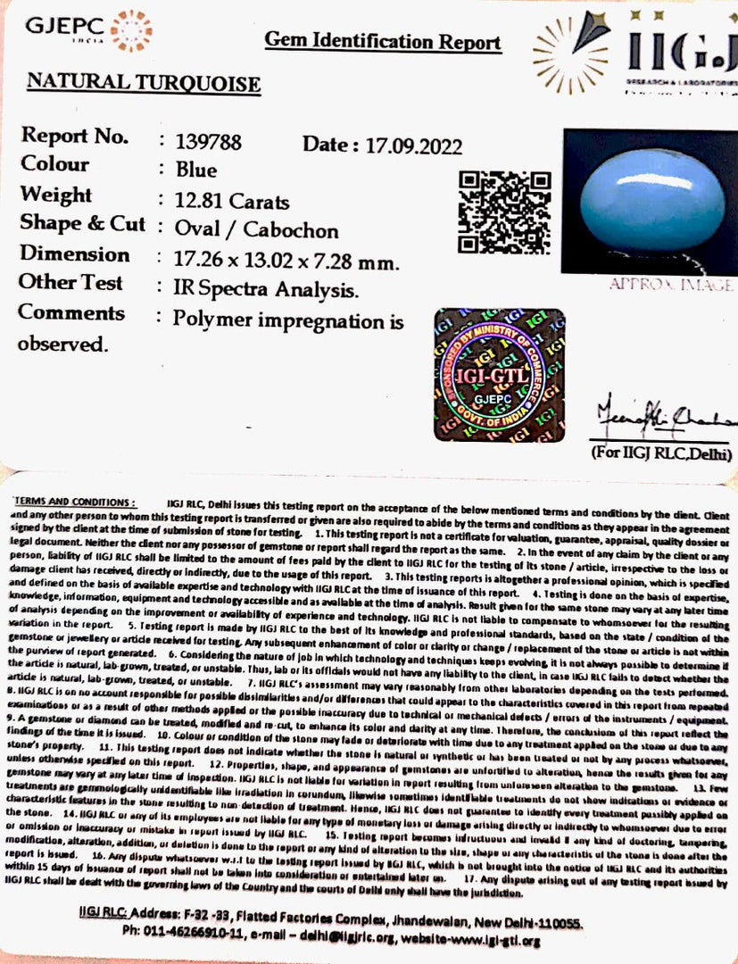 12.81 Carat Turquoise-(832)