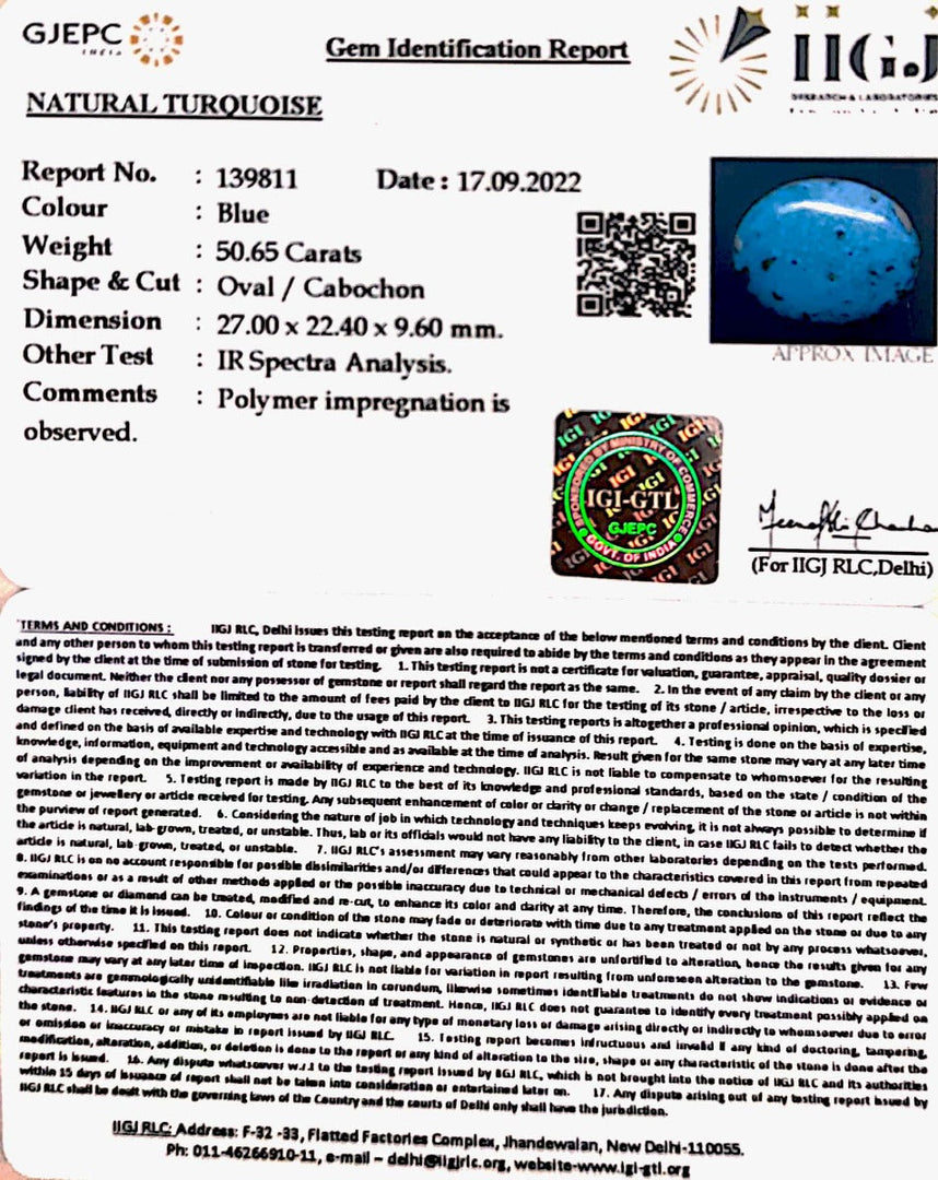 50.65 Carat Turquoise-(1221)