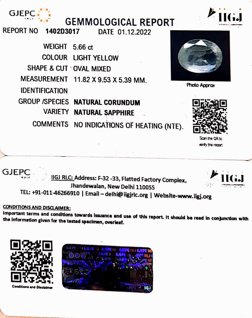 5.66/CT Natural Ceylonese Pukhraj with Govt Lab Certificate-YELSA9U