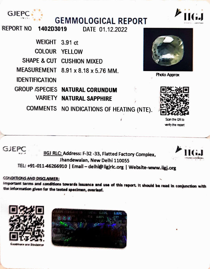 3.91/CT Natural Ceylonese Pukhraj with Govt Lab Certificate-YELSA9V
