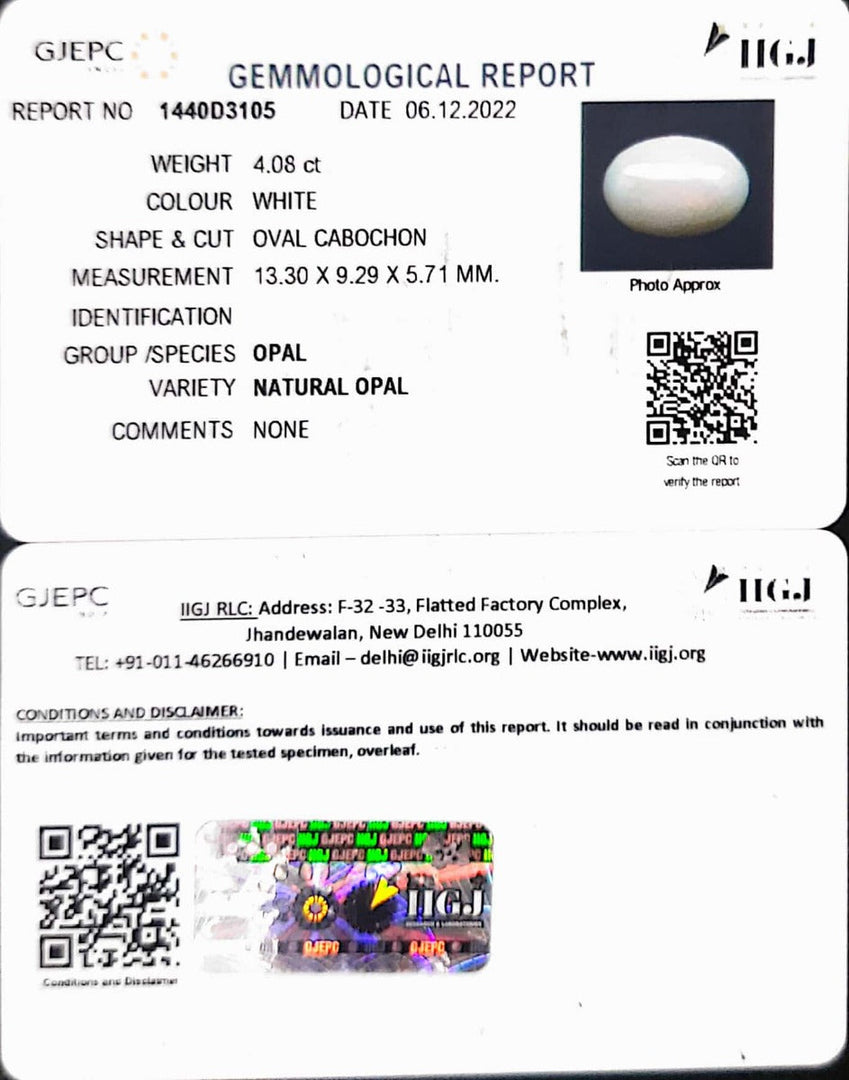 4.08/CT Natural fire Opal with Govt. Lab Certificate (4551)