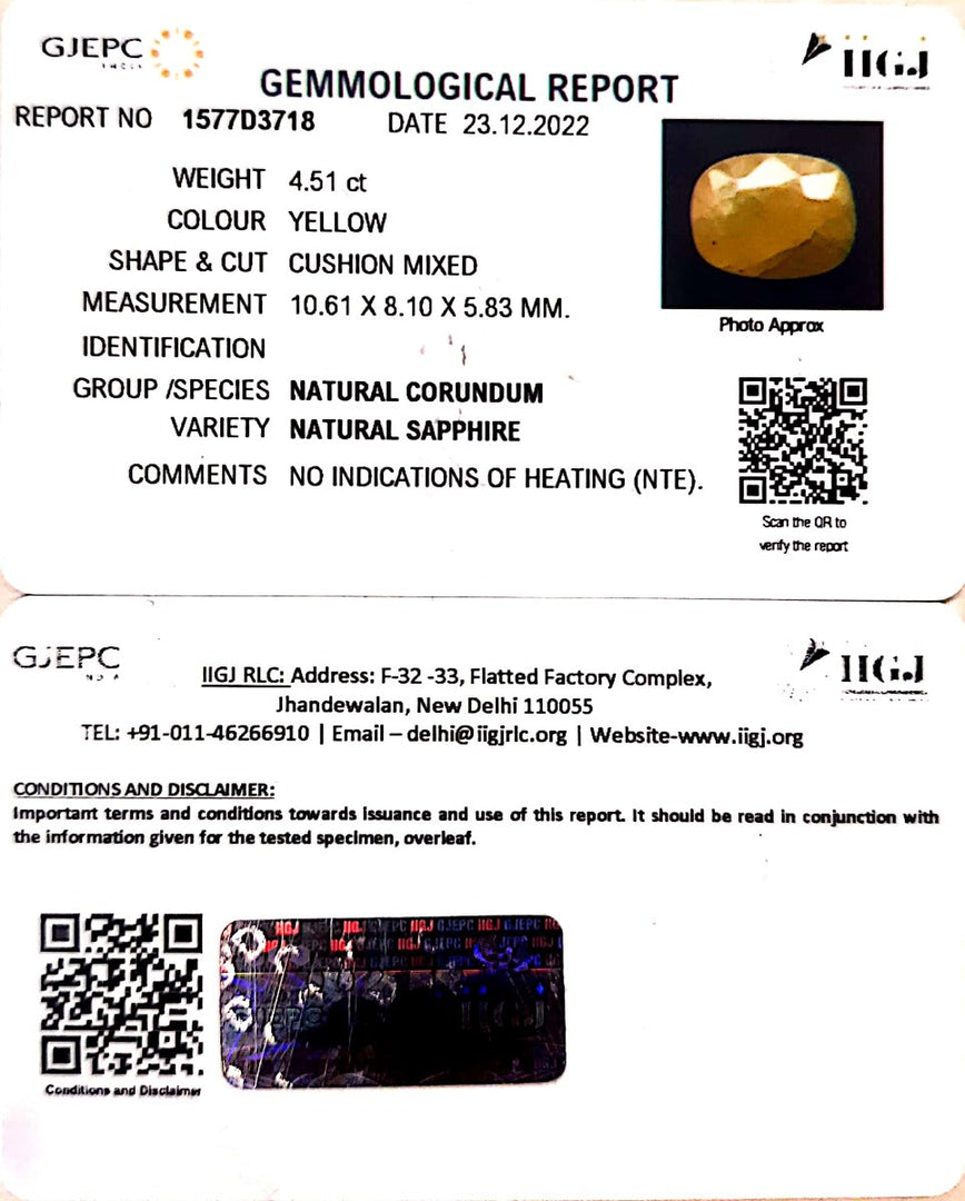 4.51/CT Natural Ceylonese Pukhraj with Govt Lab Certificate-4551