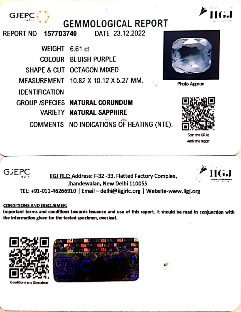 6.61/CT Natural Blue Sapphire with Govt Lab Certificate-BLUSA9U