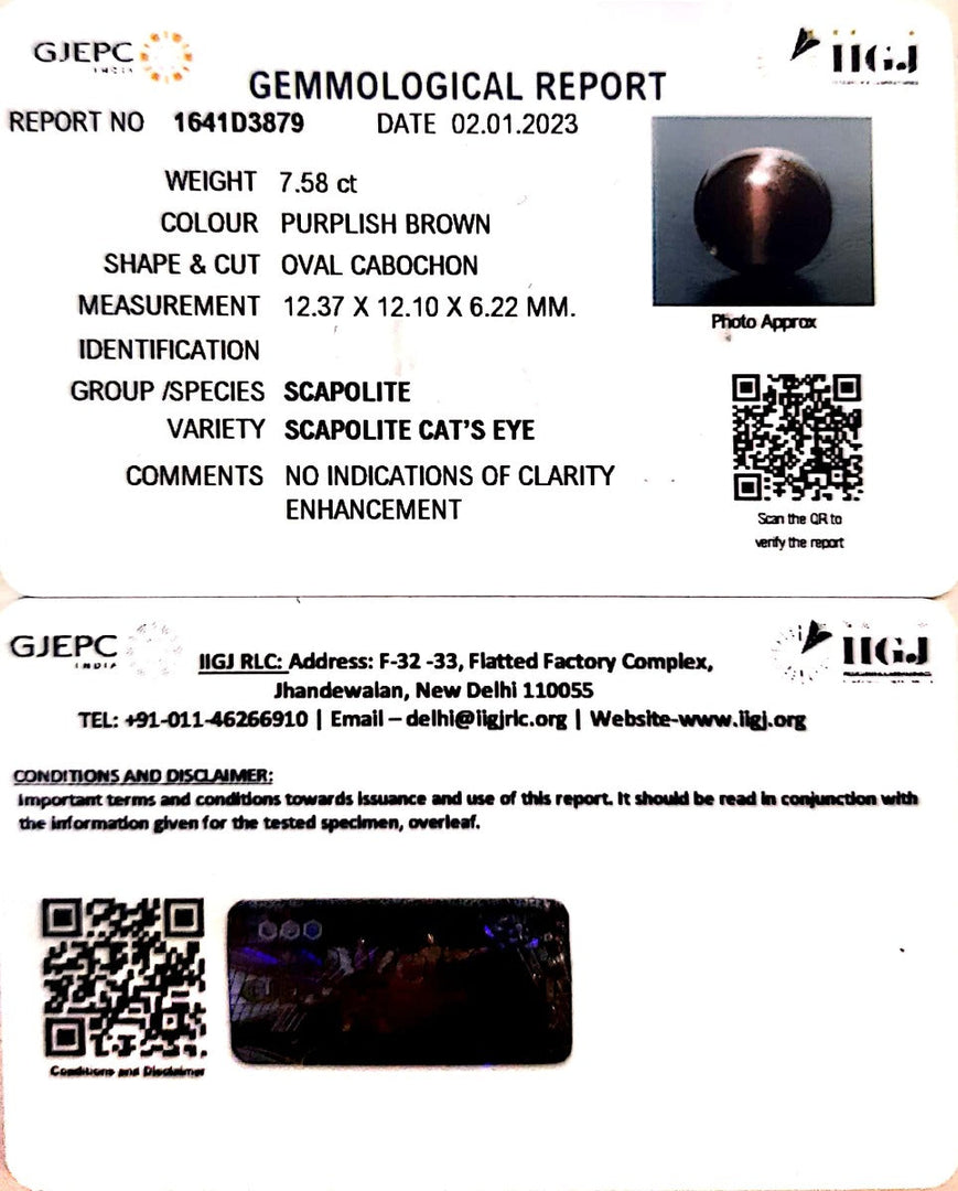 7.58/CT Natural Scapolite Cat's Eye with Govt. Lab Certified-(1221)