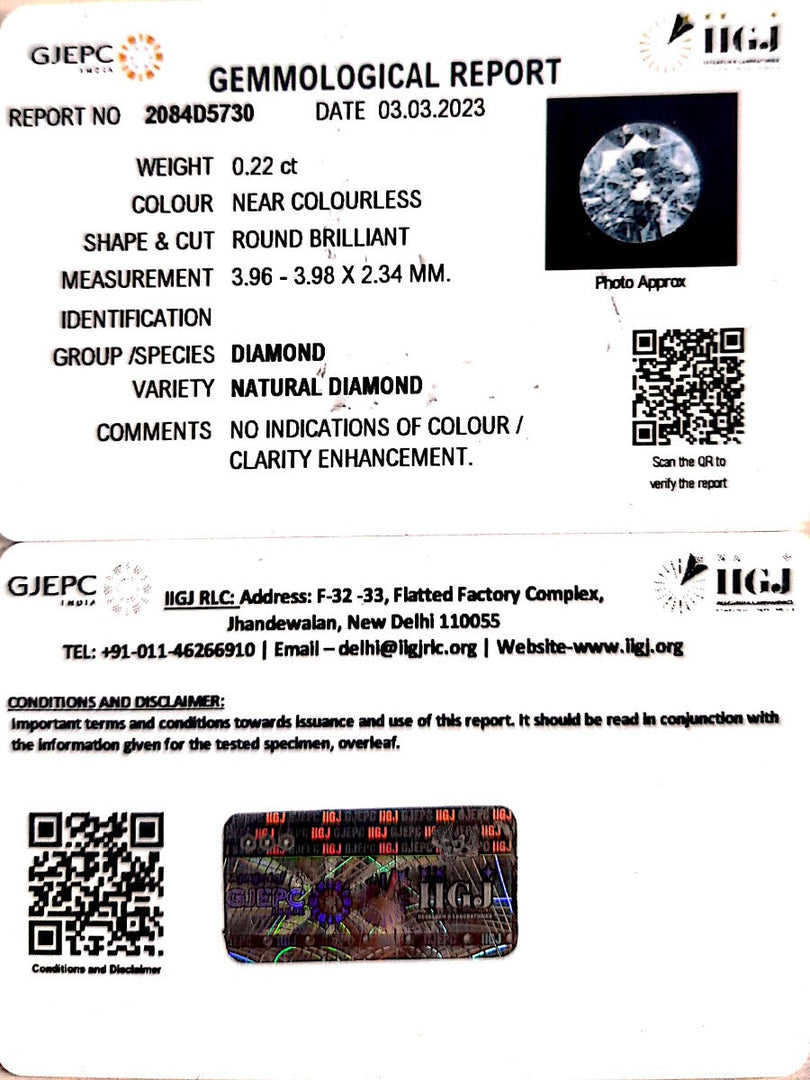 0.22/Cents Natural Diamond With Govt. Lab Certificate (110000)