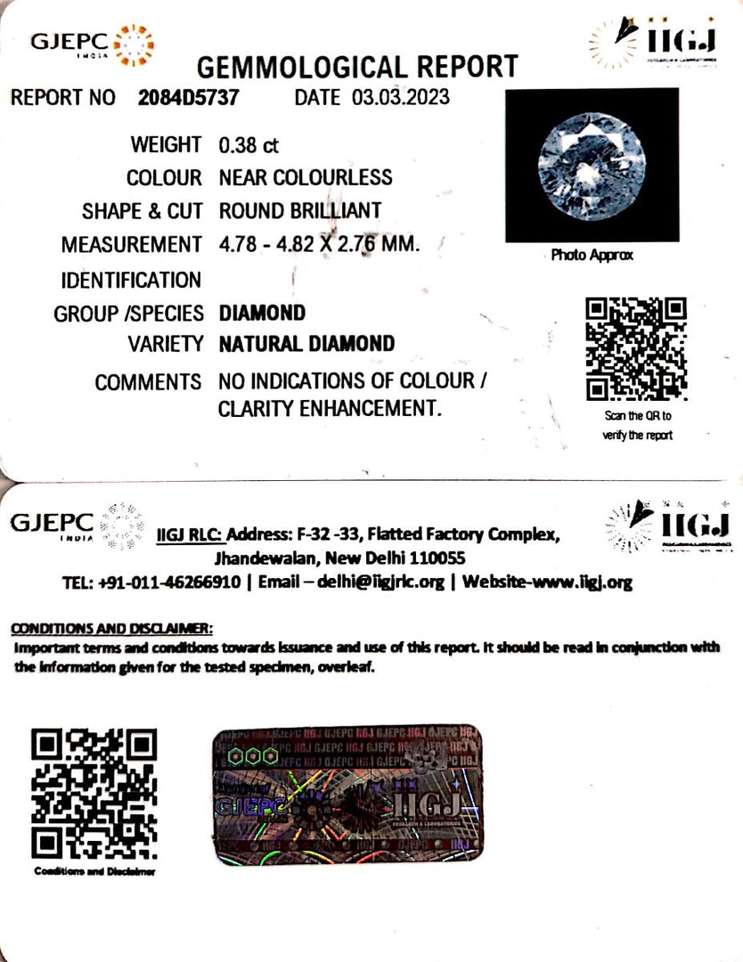 0.38/Cents Natural Diamond With Govt. Lab Certificate (85000)
