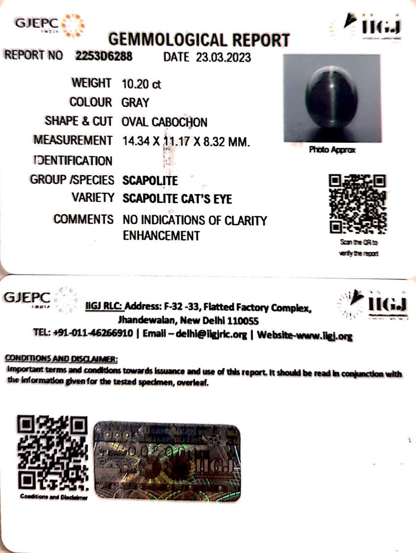 10.20/CT Natural Scapolite Cat's Eye with Govt. Lab Certified-(1221)