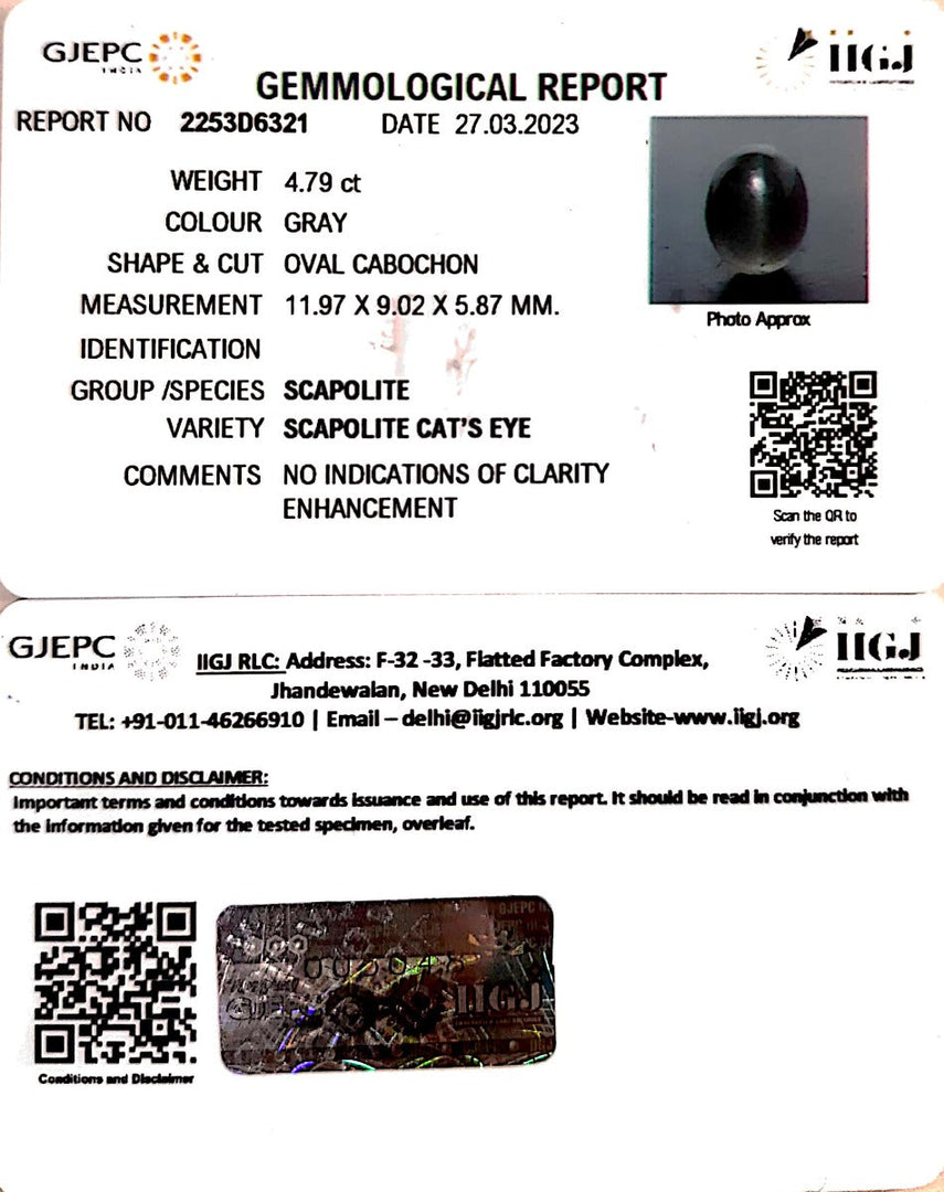 4.79/CT Natural Scapolite Cat's Eye with Govt. Lab Certified-(1221)
