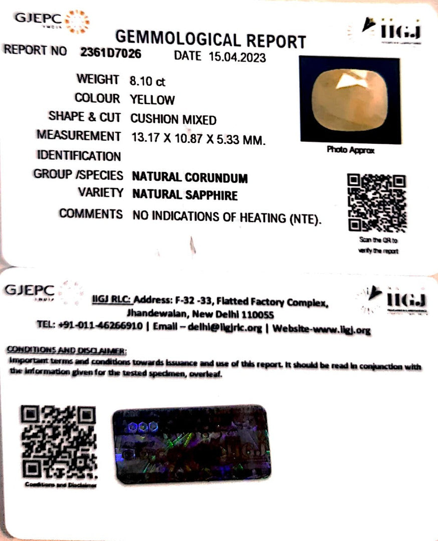 8.10/CT Natural Ceylonese Pukhraj with Govt Lab Certificate-4551