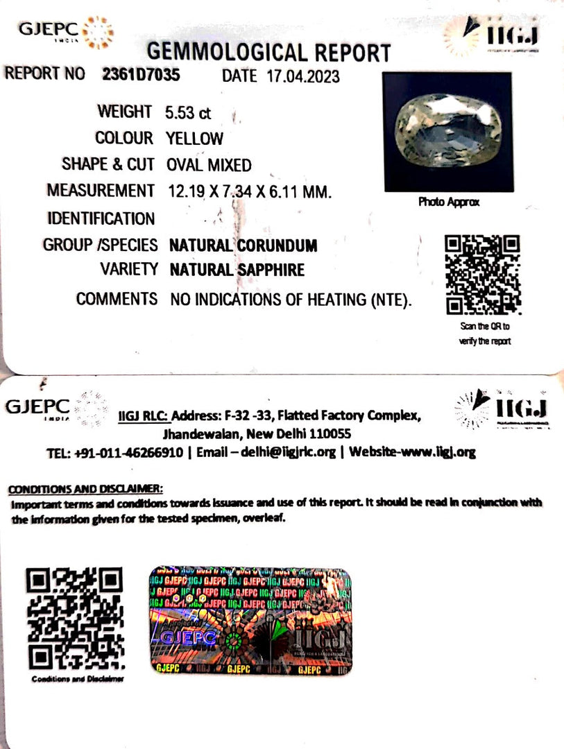 5.53/CT Natural Ceylonese Pukhraj with Govt Lab Certificate-YELSA9W