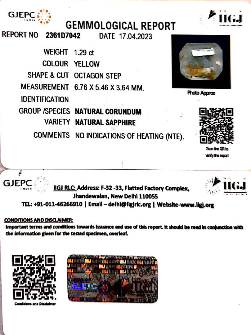 1.29/CT Natural Ceylonese Pukhraj with Govt Lab Certificate-6771