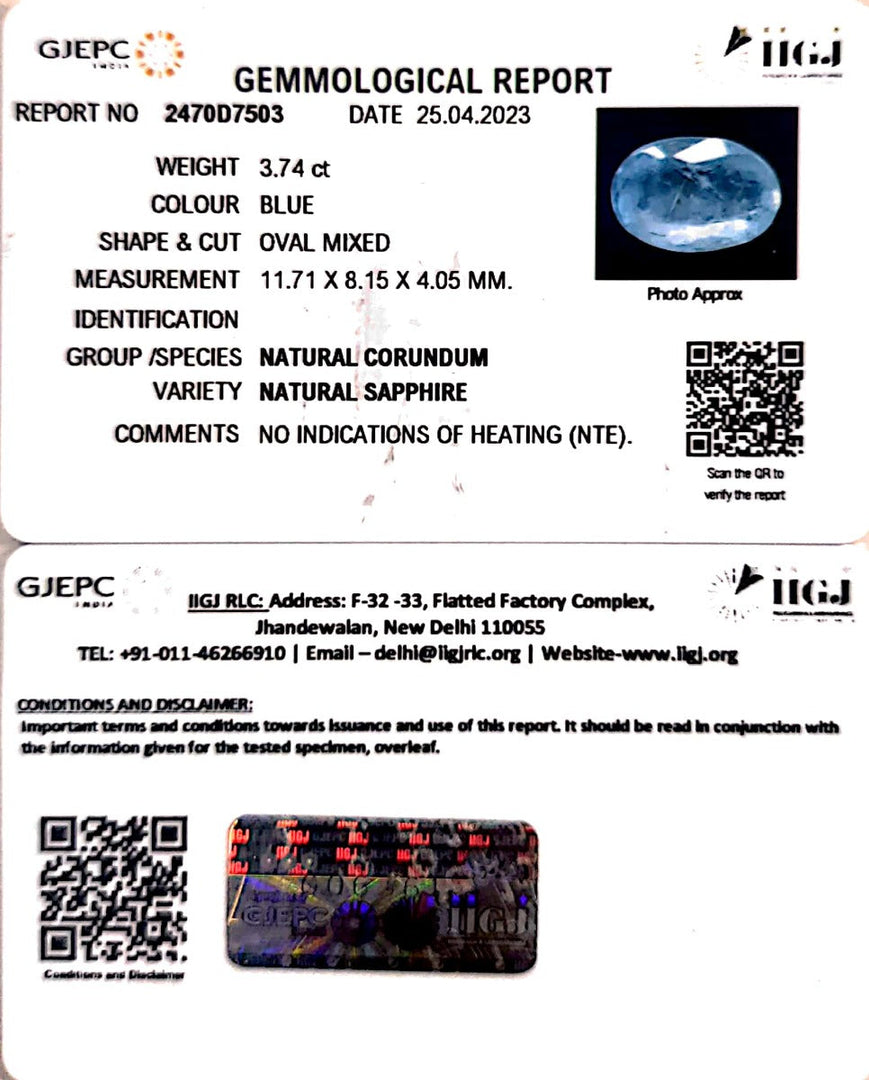3.95/CT Natural Neelam with Govt Lab Certificate-(6771)