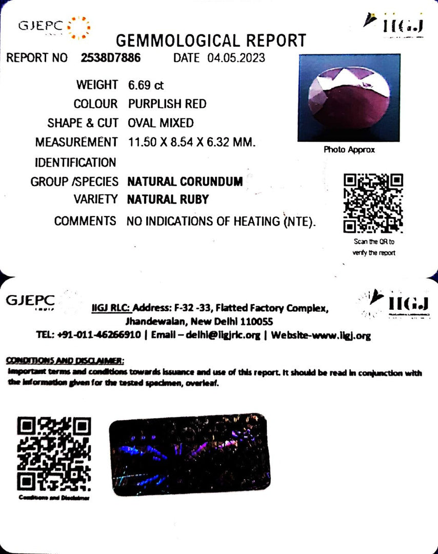 6.69/CT Natural Neo Burma Ruby with Govt. Lab Certificate (4551)