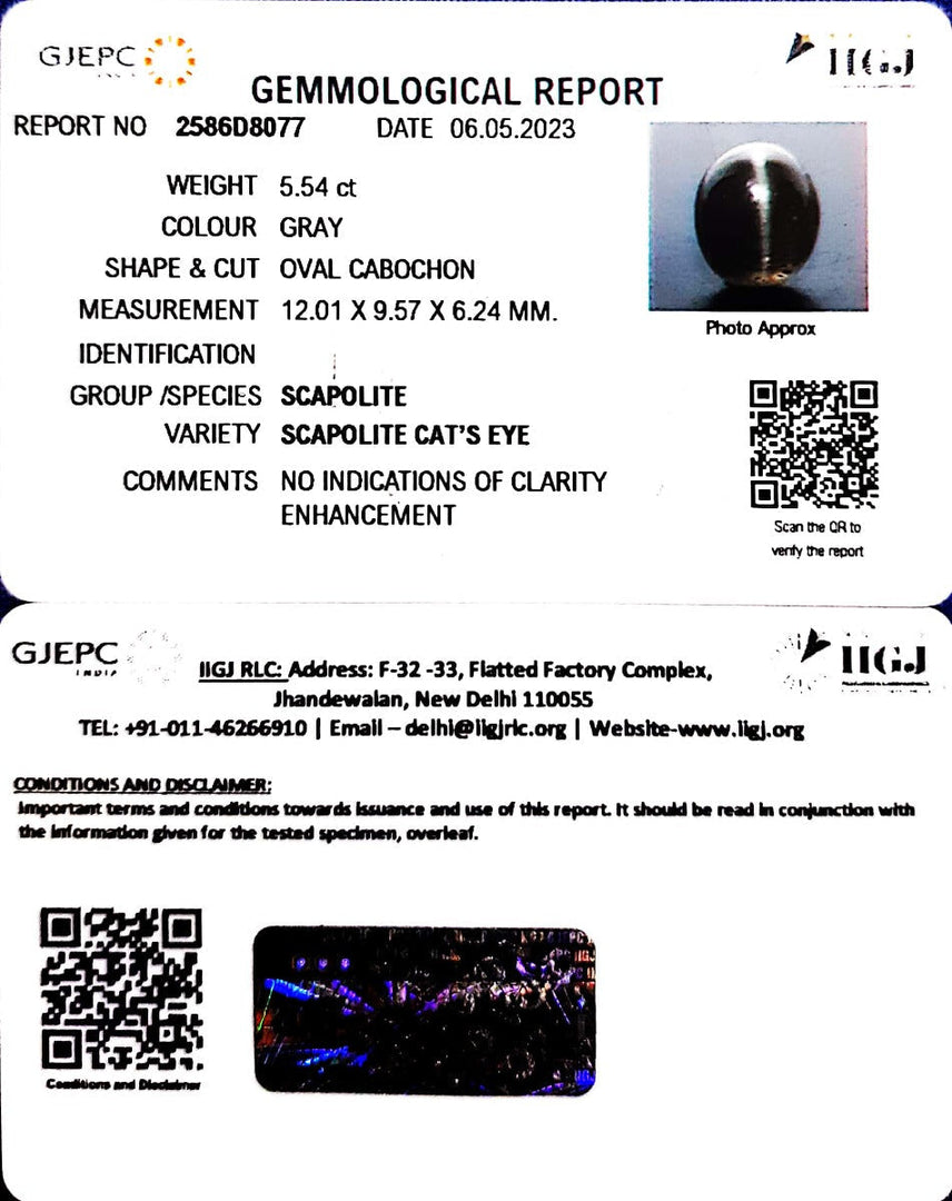 5.54/CT Natural Scapolite Cat's Eye with Govt. Lab Certified-(1221)