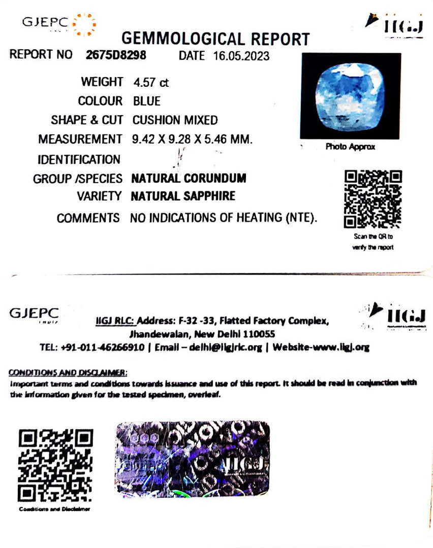 4.57/CT Natural Blue Sapphire with Govt Lab Certificate (4551)