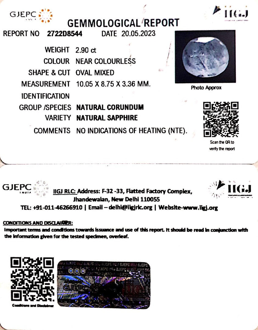 2.90/CT Natural Blue Sapphire with Govt Lab Certificate (4551)