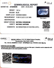 1.82/CT Natural Blue Sapphire with Govt Lab Certificate (BLUSA9S)
