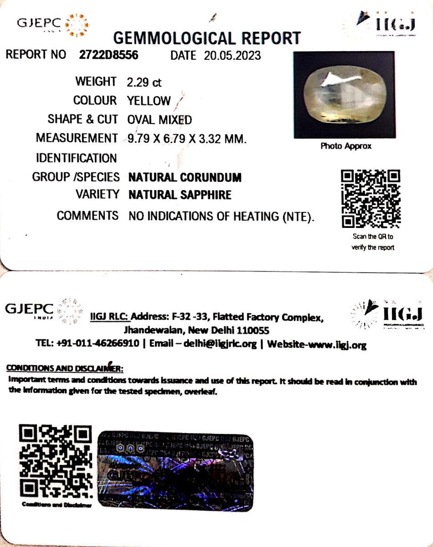 2.29/CT Natural Ceylonese Pukhraj with Govt Lab Certificate (4551)