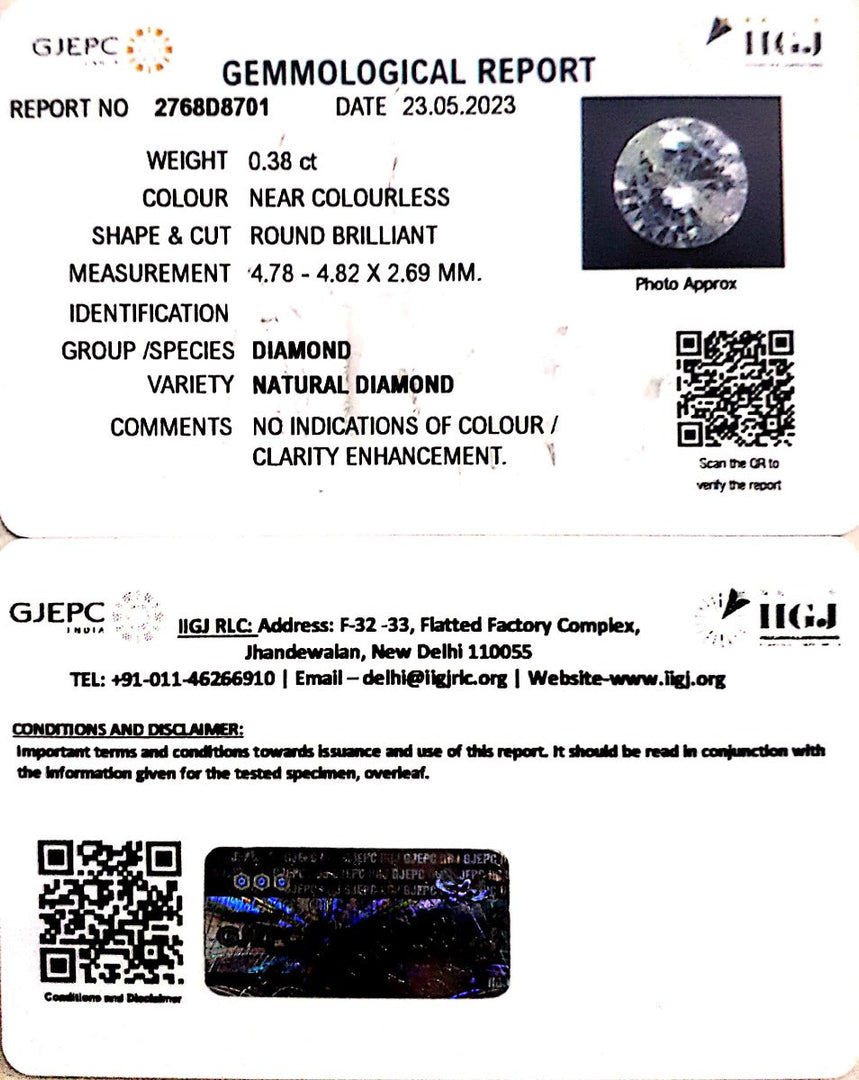 0.38/CT Natural Diamond With Govt. Lab Certificate (120000)