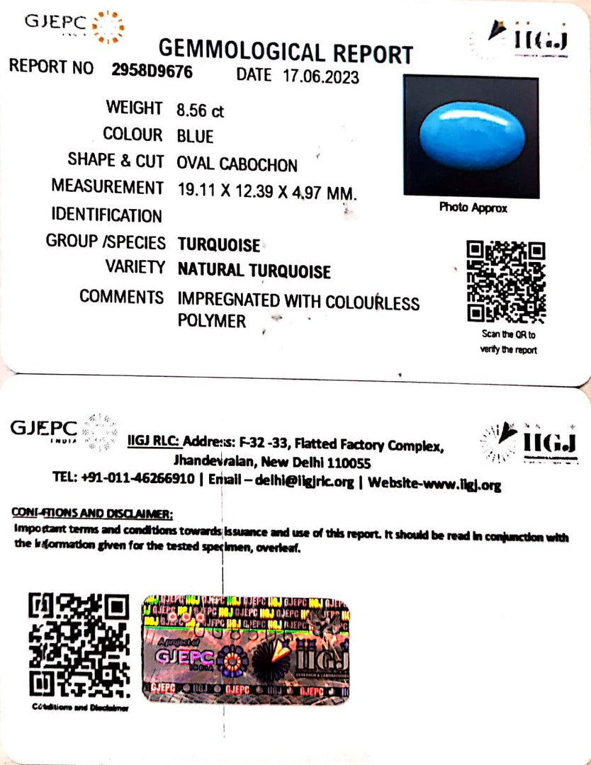 8.56/CT Natural Govt. Lab Certified Turquoise (832)