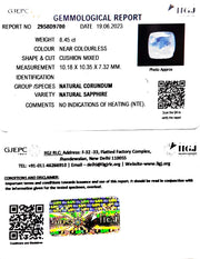 8.45/CT Natural White Sapphire with Govt Lab Certificate (6771)