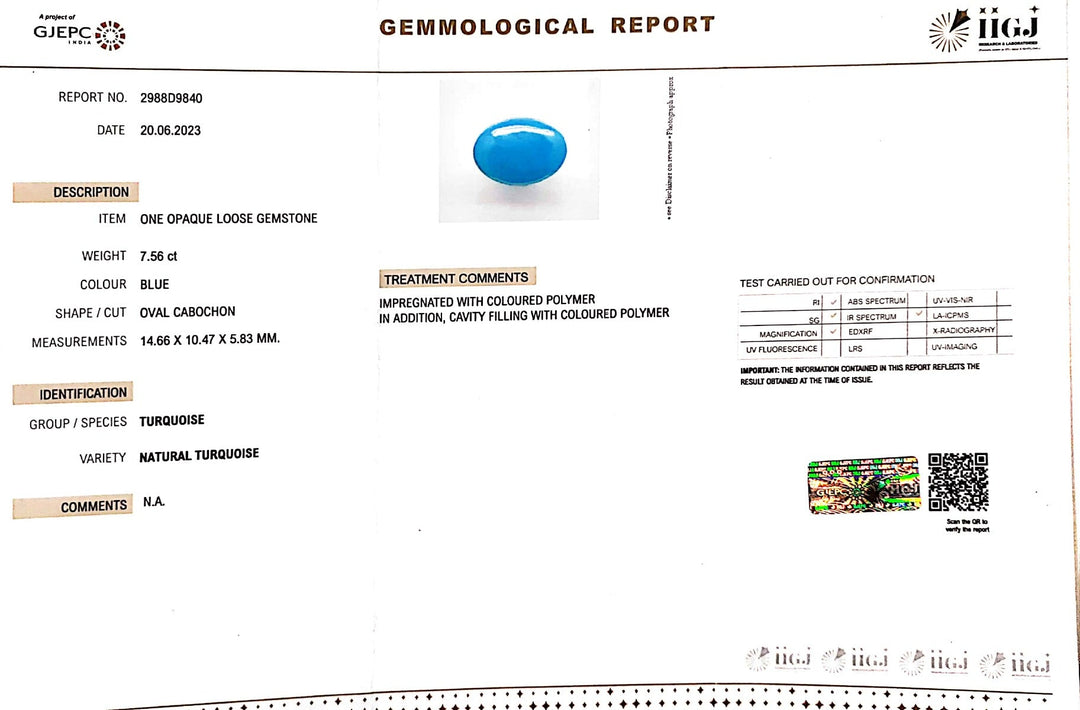 7.56/CT Natural Govt. Lab Certified Turquoise (832)