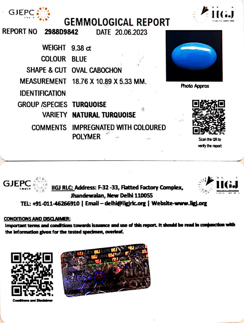 9.38/CT Natural Govt. Lab Certified Turquoise (832)