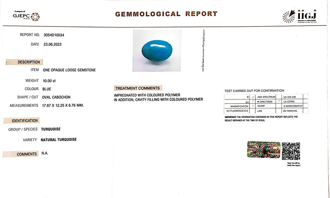 10.00/CT Natural Govt. Lab Certified Turquoise (832)