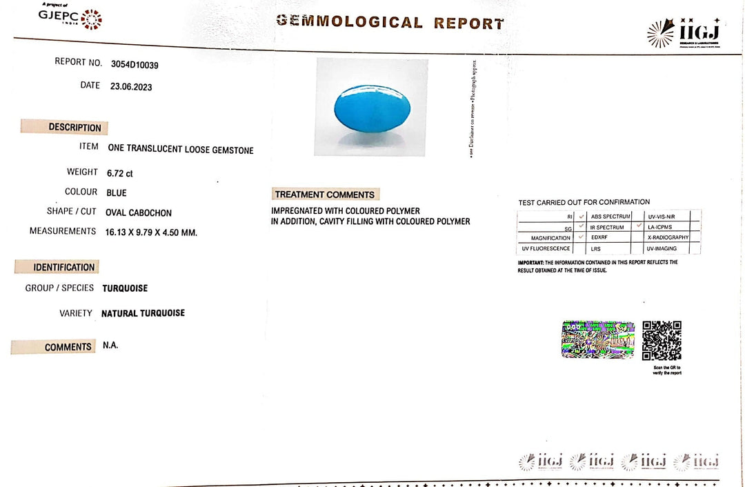 6.72/CT Natural Govt. Lab Certified Turquoise (832)