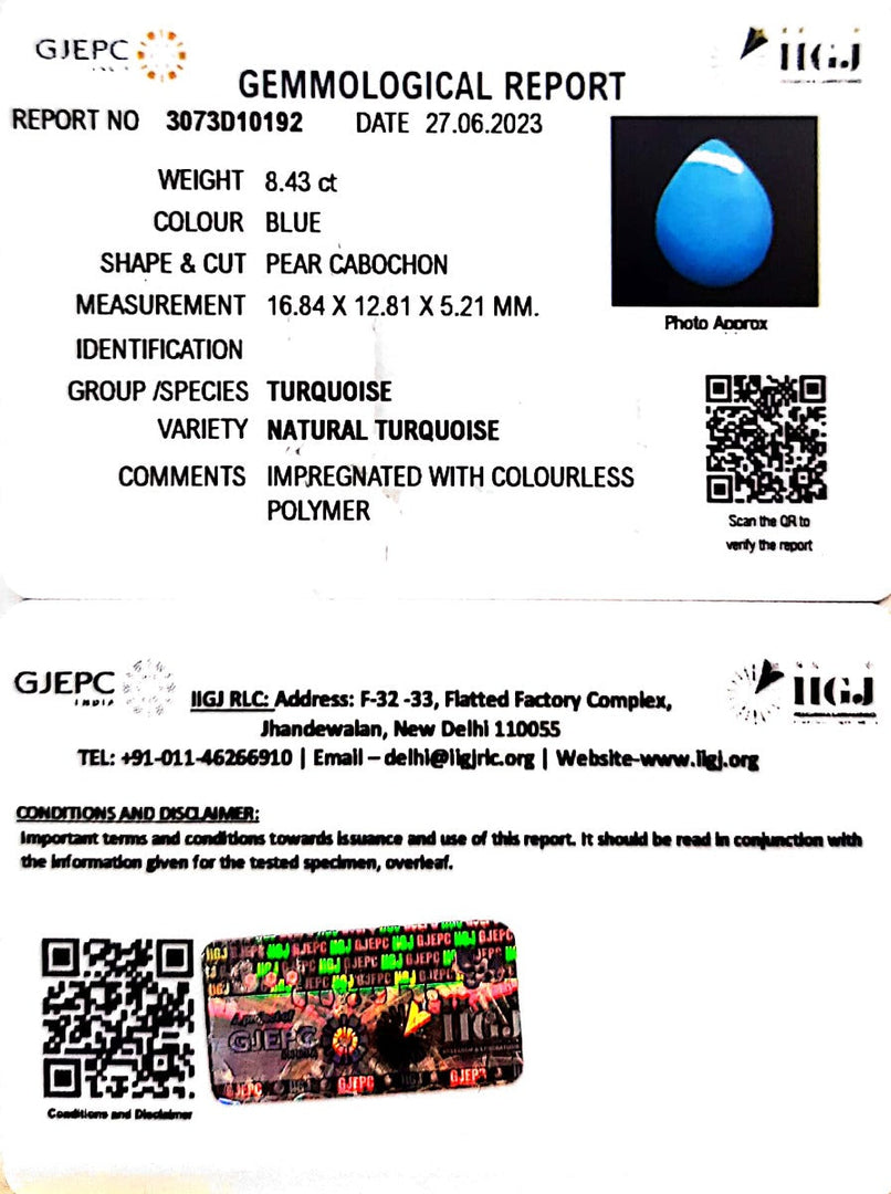 8.43/CT Natural Govt. Lab Certified Turquoise (832)