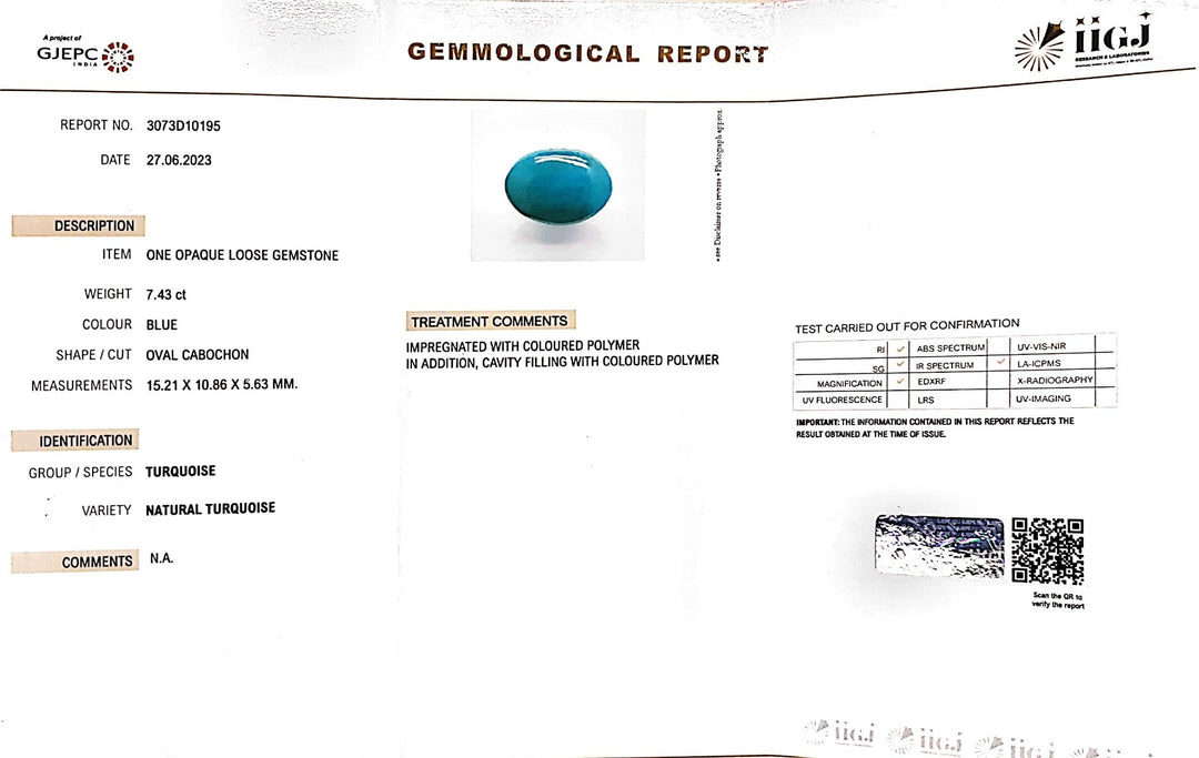 7.43/CT Natural Govt. Lab Certified Turquoise (832)