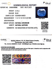 5.78/CT Natural Blue Sapphire with Govt Lab Certificate (8991)