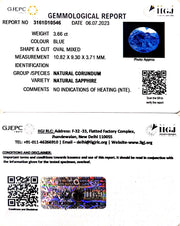 3.66/CT Natural Blue Sapphire with Govt Lab Certificate (8991)