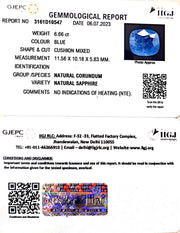 6.66/CT Natural Blue Sapphire with Govt Lab Certificate (8991)