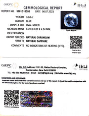 3.04/CT Natural Blue Sapphire with Govt Lab Certificate (6771)