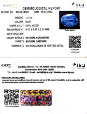 1.41/CT Natural Blue Sapphire with Govt Lab Certificate (6771)