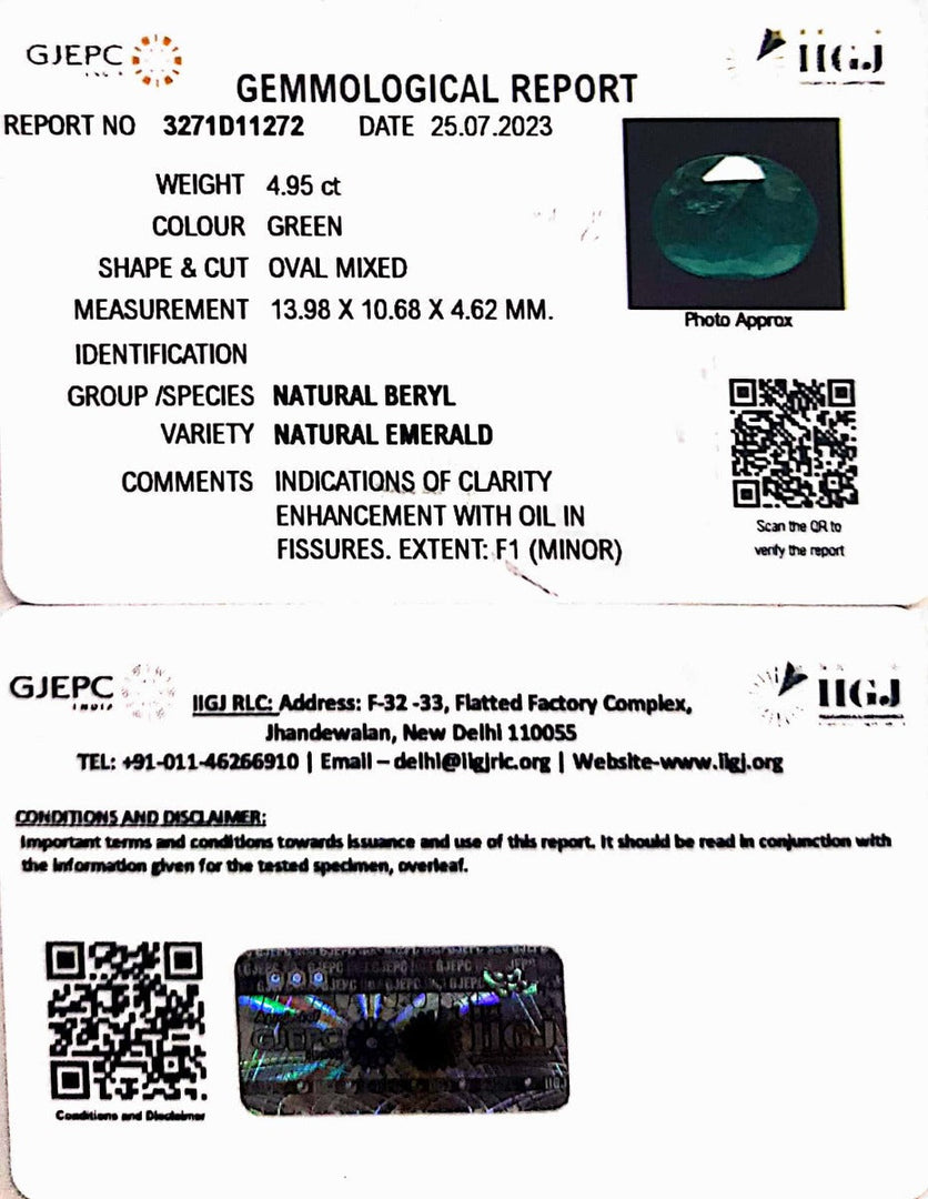 4.95/CT Natural Panna Stone with Govt. Lab Certificate (23310)