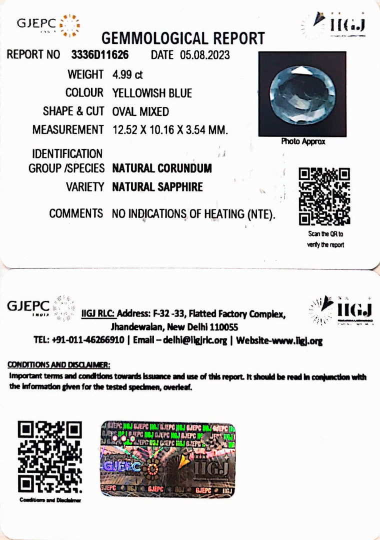 4.99/CT Natural Blue Sapphire with Govt Lab Certificate-BLUSA9T