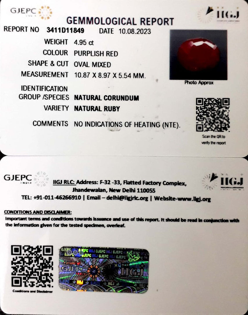 4.95/CT Natural Neo Burma Ruby with Govt. Lab Certificate (3441)