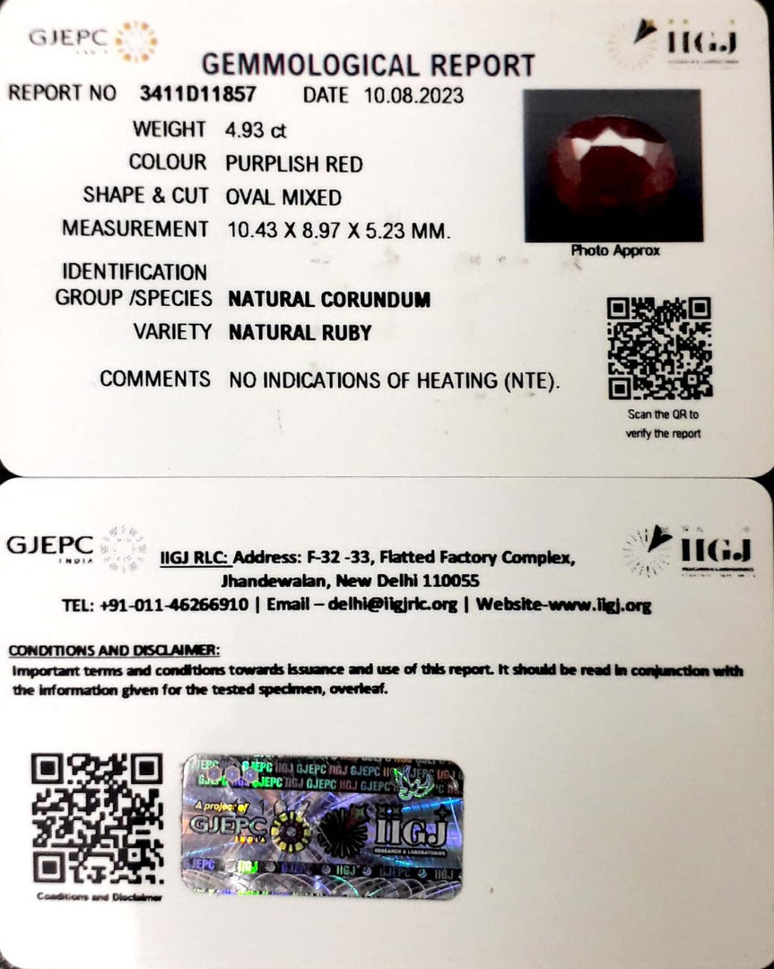 4.93/CT Natural Neo Burma Ruby with Govt. Lab Certificate (2331)