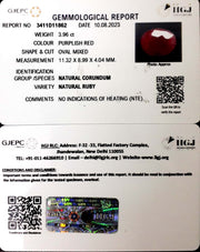 3.96/CT Natural Mozambique Ruby with Govt. Lab Certificate (12210)