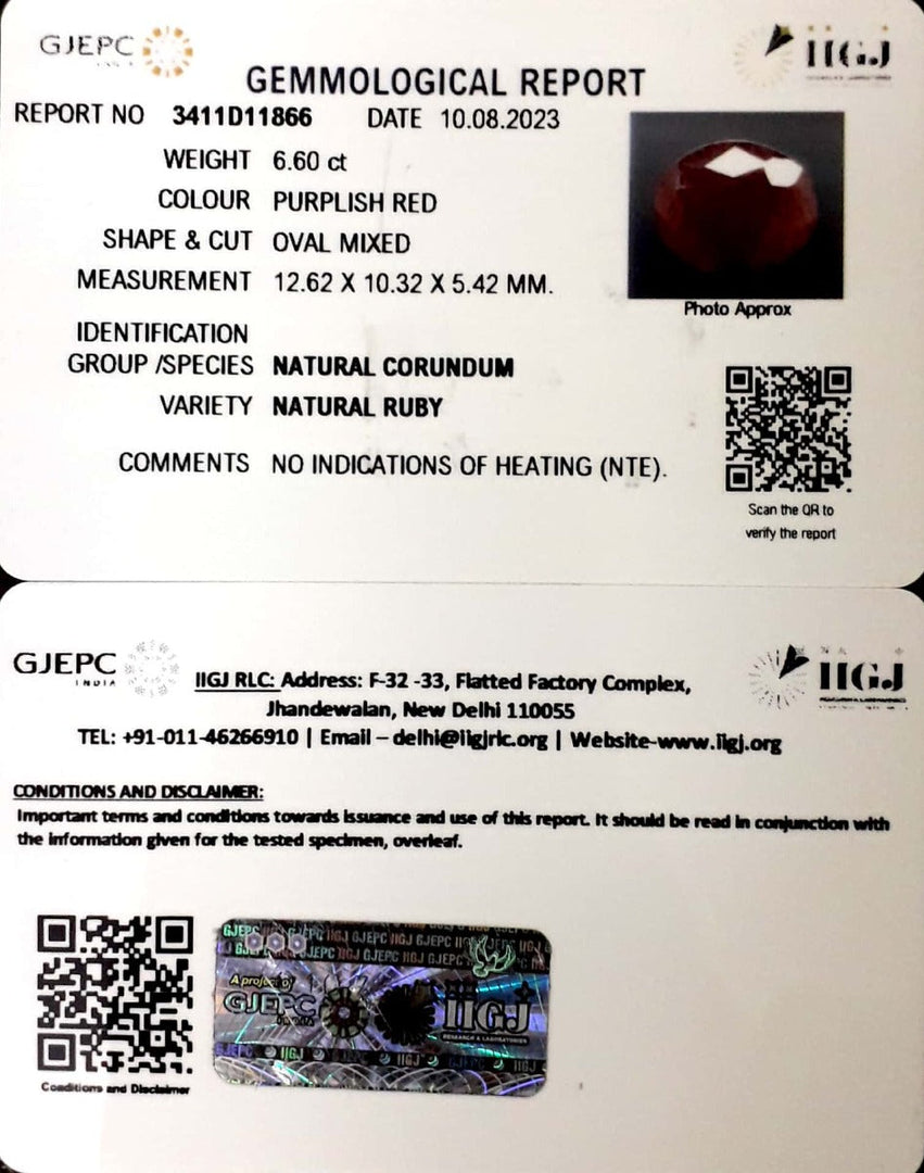 6.60/CT Natural Neo Burma Ruby with Govt. Lab Certificate (4551)